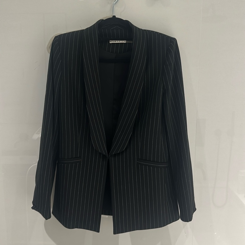 Alice + Olivia Black Pinstripe Blazer